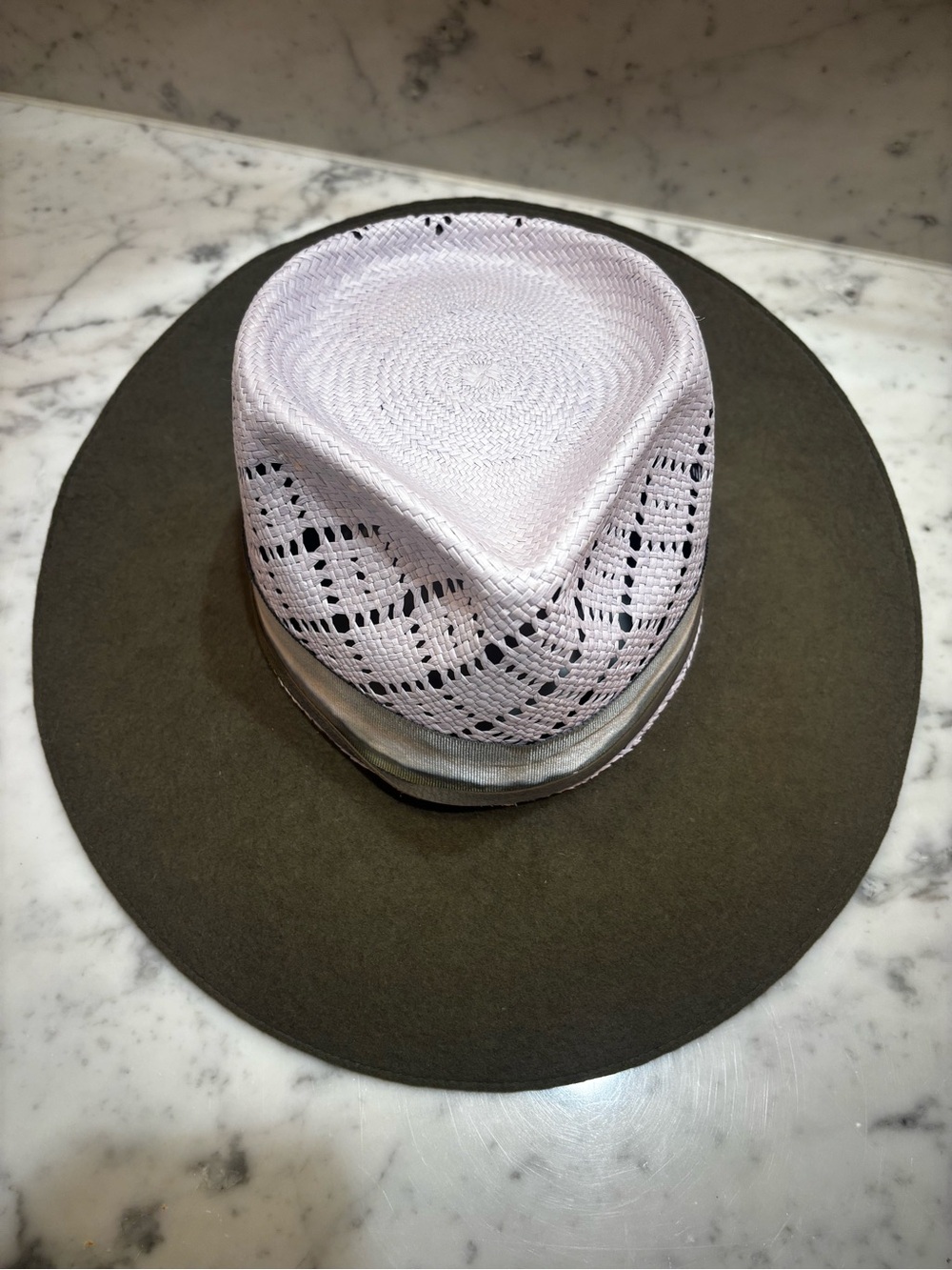 Freya Olive Brim Fedora with Light Lavender Woven Crown